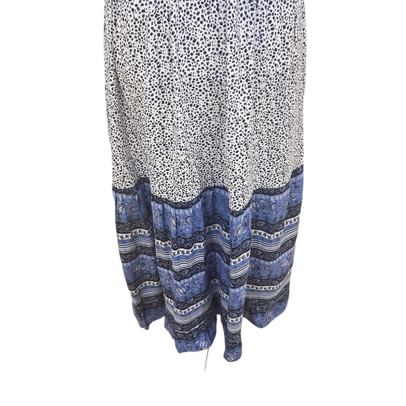 Japna Blue/navy/white Patterned rayon sundress smocked back front cutout small - Picture 5 of 12